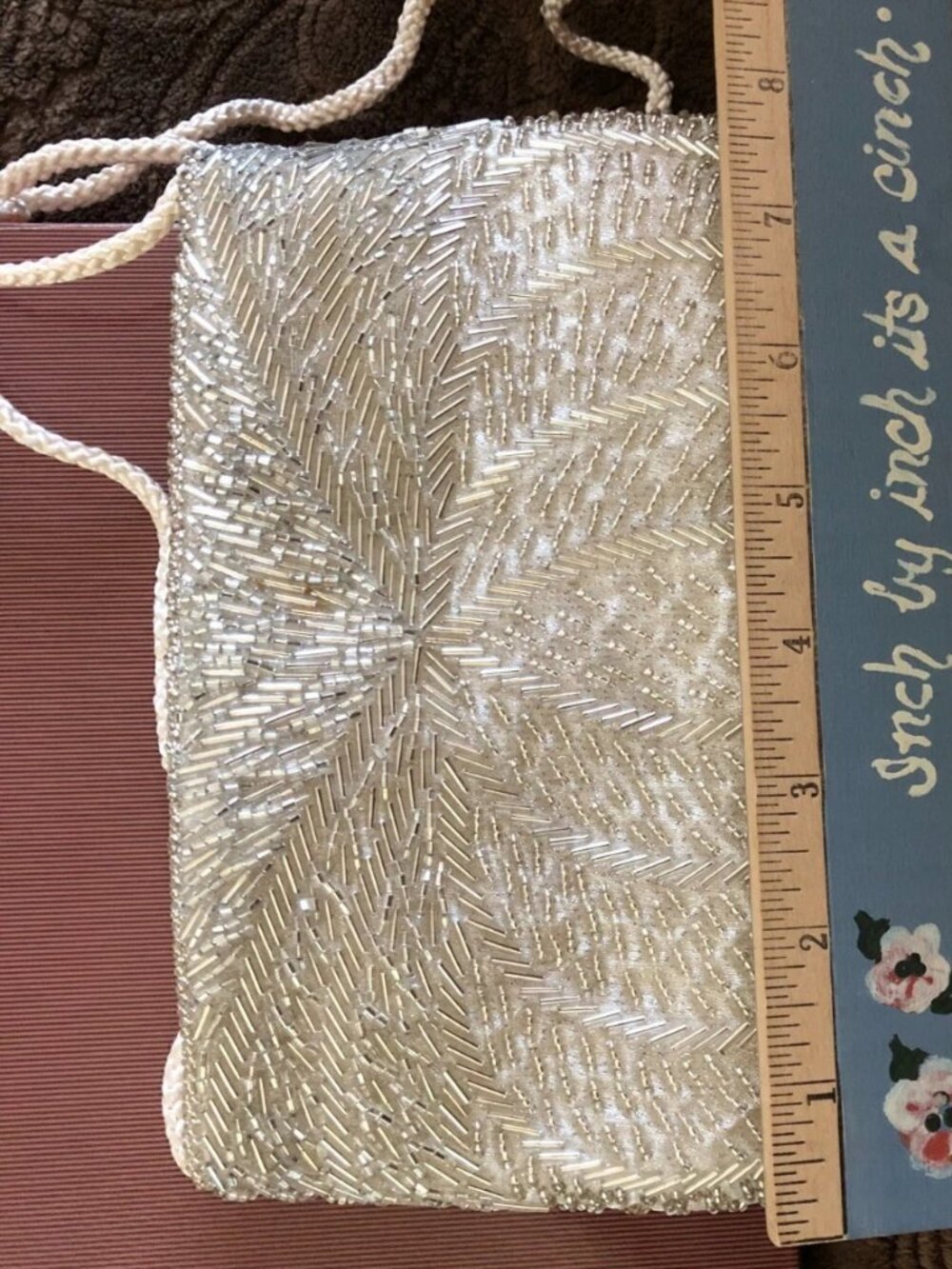 VNTG -Gallery Originals Evening purse Hand-beaded White Braid Strap 19.5 Inches - Picture 9 of 16
